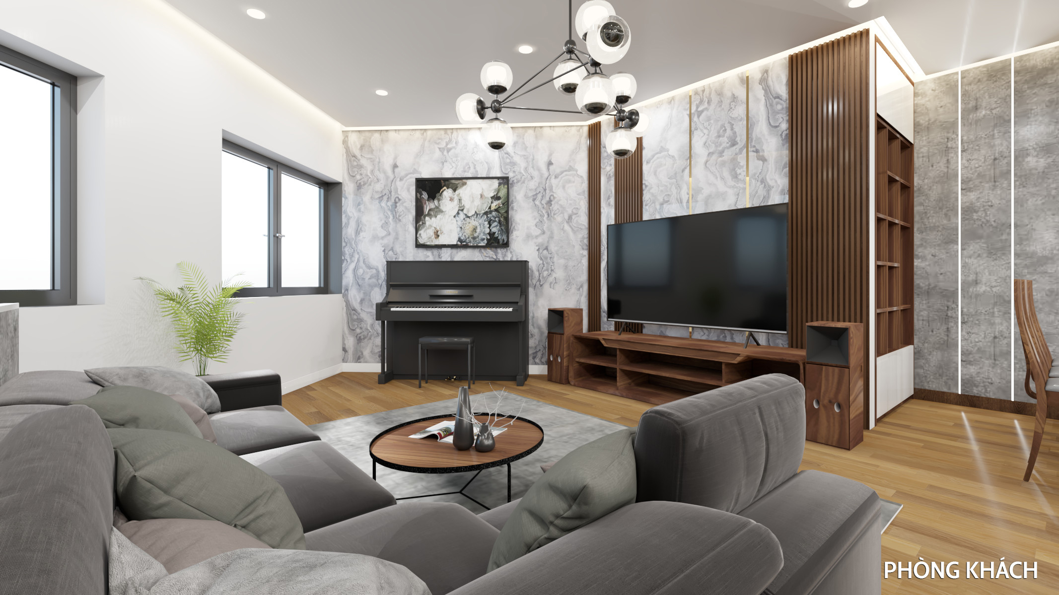 Mẫu thiết kế thi công nội thất nhựa sinh thái GE cho chung cư 3 phòng ngủ